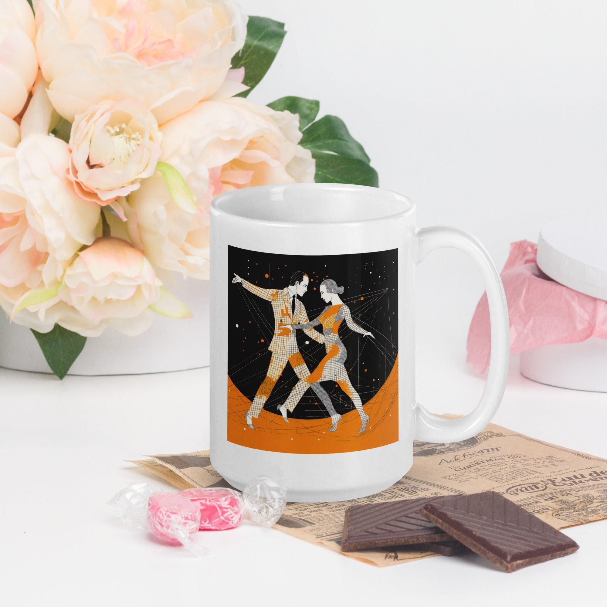 White glossy mug with expressive feminine design for a graceful look.