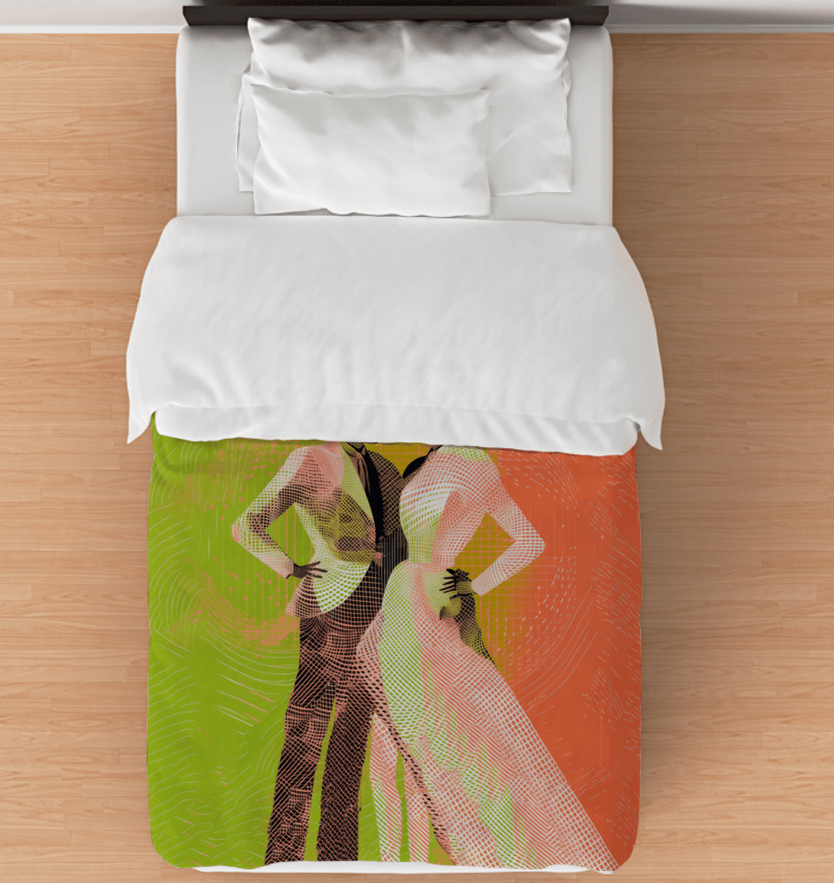 Stylish bedroom decor with dance-inspired duvet cover.