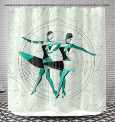 Elegant shower curtain featuring a woman's dance expression, ideal for modern bathroom decor.