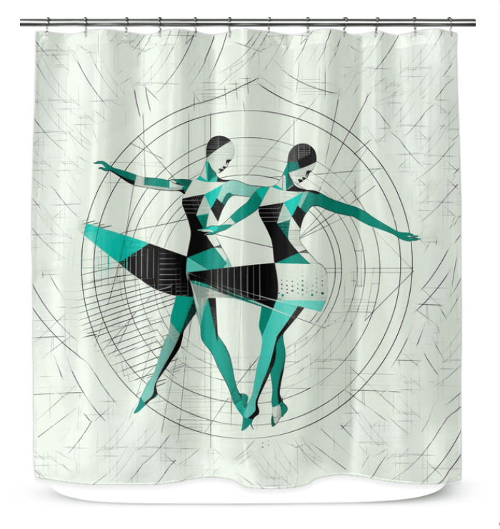 Artistic shower curtain with women's dance silhouette, enhancing bathroom elegance and style.