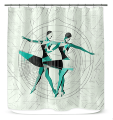 Artistic shower curtain with women's dance silhouette, enhancing bathroom elegance and style.