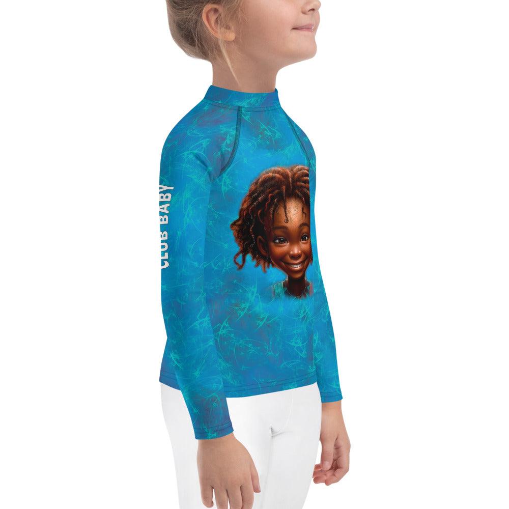 Kids playing in water wearing Fairyland's Stars Rash Guards.
