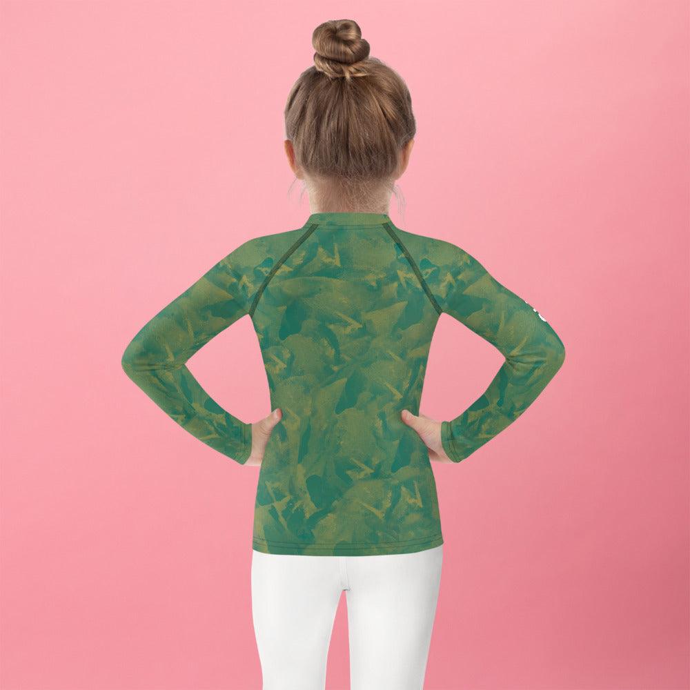 Close-up of Fantasia's Cherished Glances Rash Guard material.