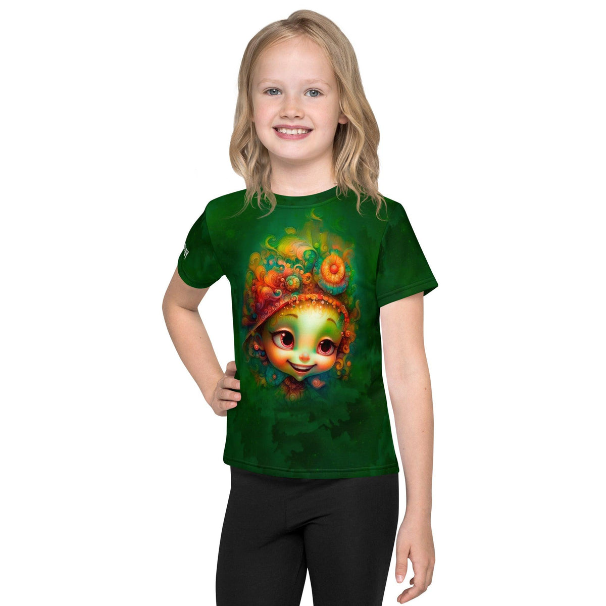 Child wearing Fantasia's Dreamy Pupils crew neck T-shirt.