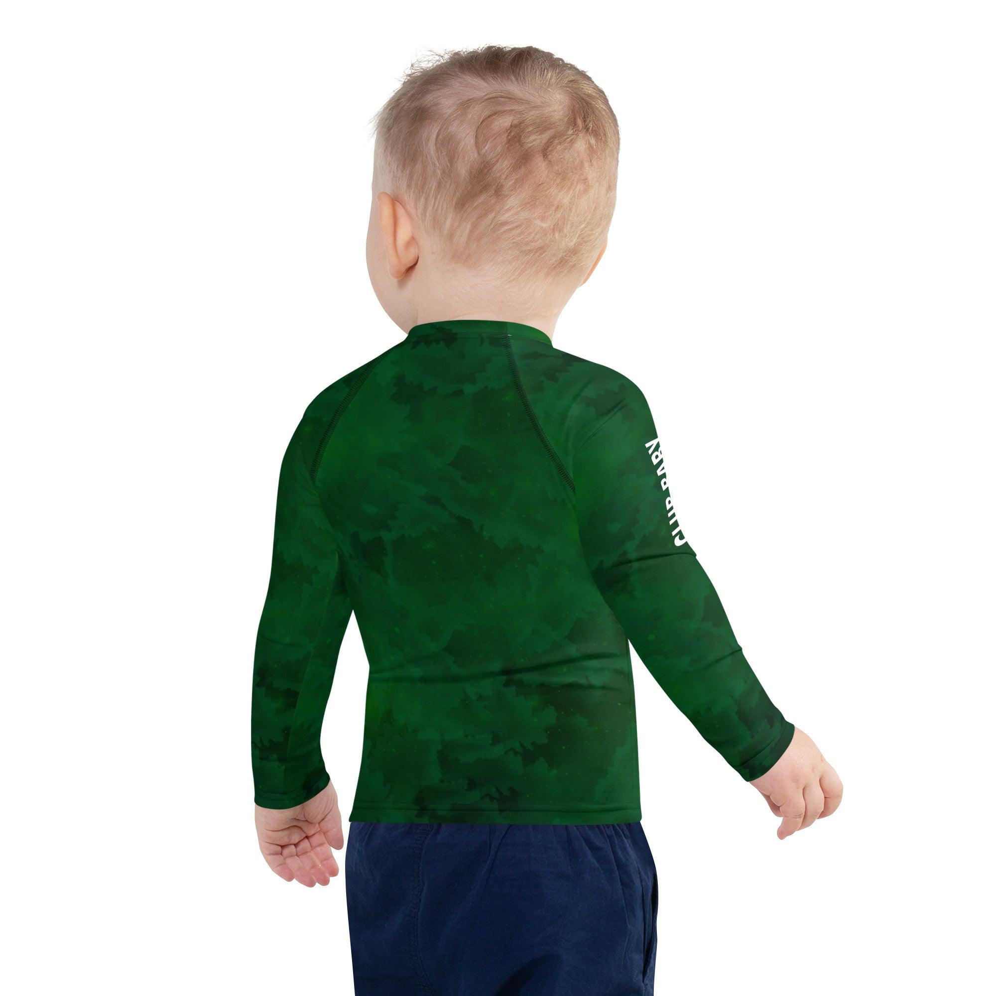 Close-up of the colorful Dreamy Pupils pattern on kids rash guard.