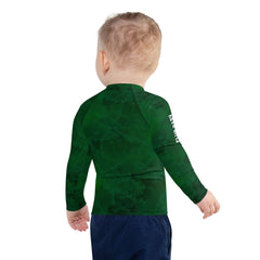 Close-up of the colorful Dreamy Pupils pattern on kids rash guard.