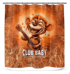Fantasia's colorful glimmers on shower curtain enhancing bathroom decor.