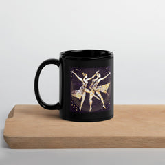 Black glossy coffee mug with feminine magic of motion design