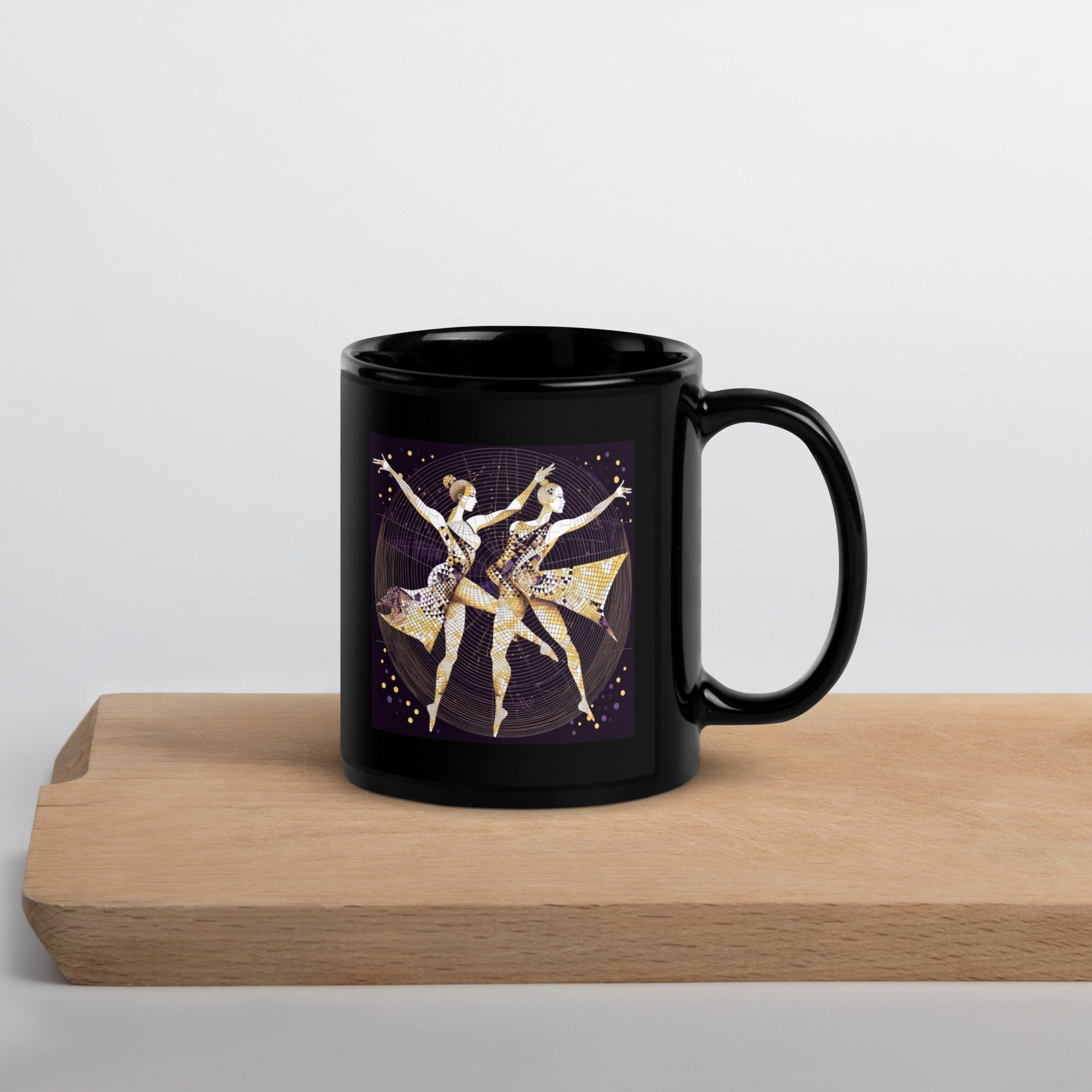 Elegant black mug featuring artistic feminine patterns