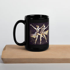 Stylish glossy black mug with unique motion artwork