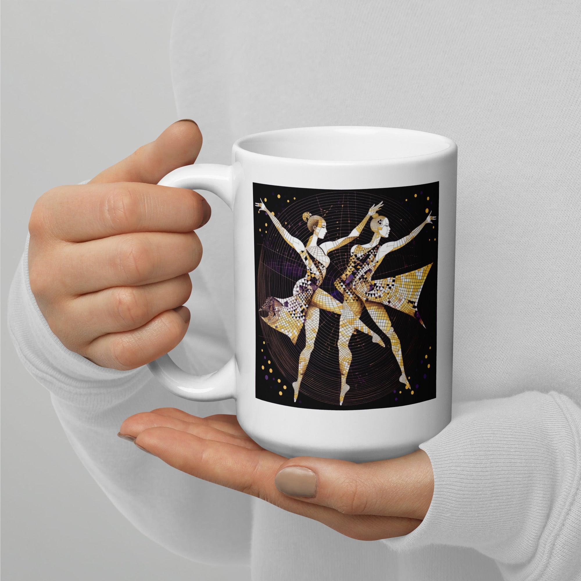 Elegant white glossy mug with feminine magic of motion design