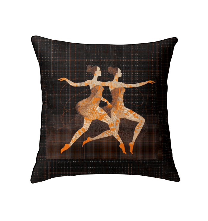 Fierce Feminine Dance Attire themed indoor pillow on sofa.