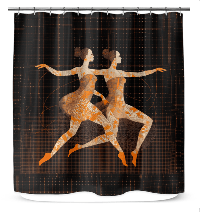Elegant dance-themed shower curtain, adding a fierce and feminine touch to bathroom interiors.
