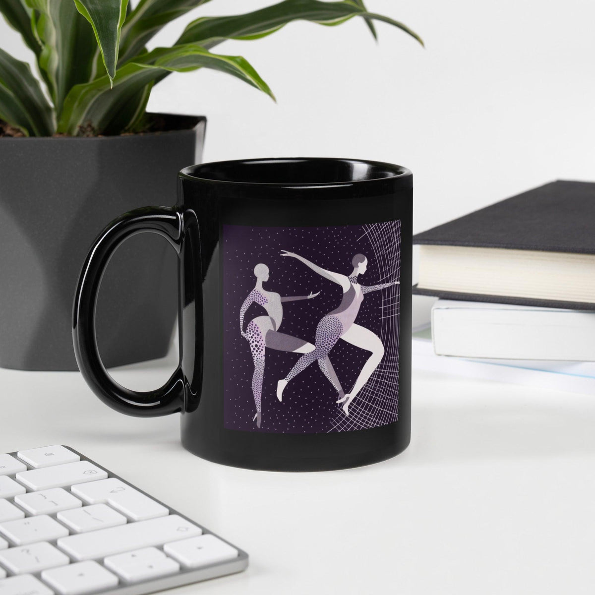 Black glossy mug with fierce feminine dance moves design.