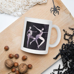 White glossy mug with feminine dance moves desig