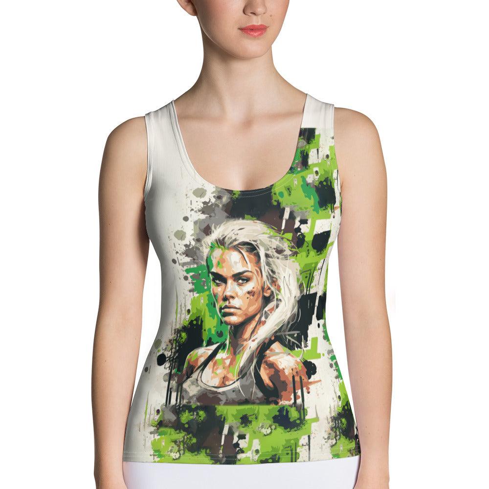 Fight To Be The Best printed tank top in action