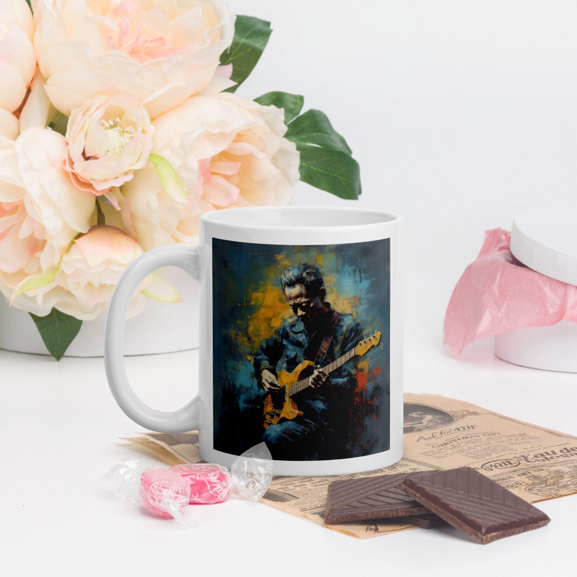 Fingerstyle Finesse Mug on a wooden table.