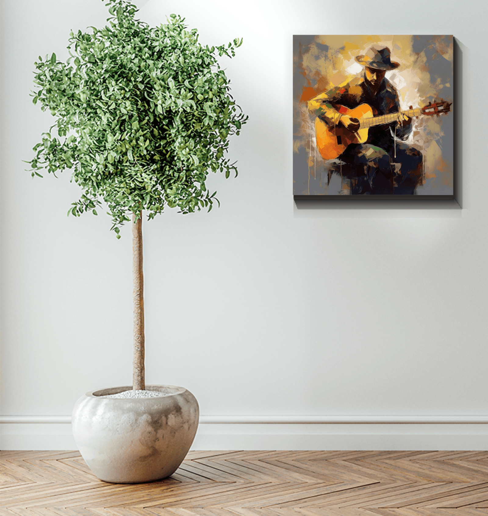 Artistic representation of fingerstyle guitar on canvas