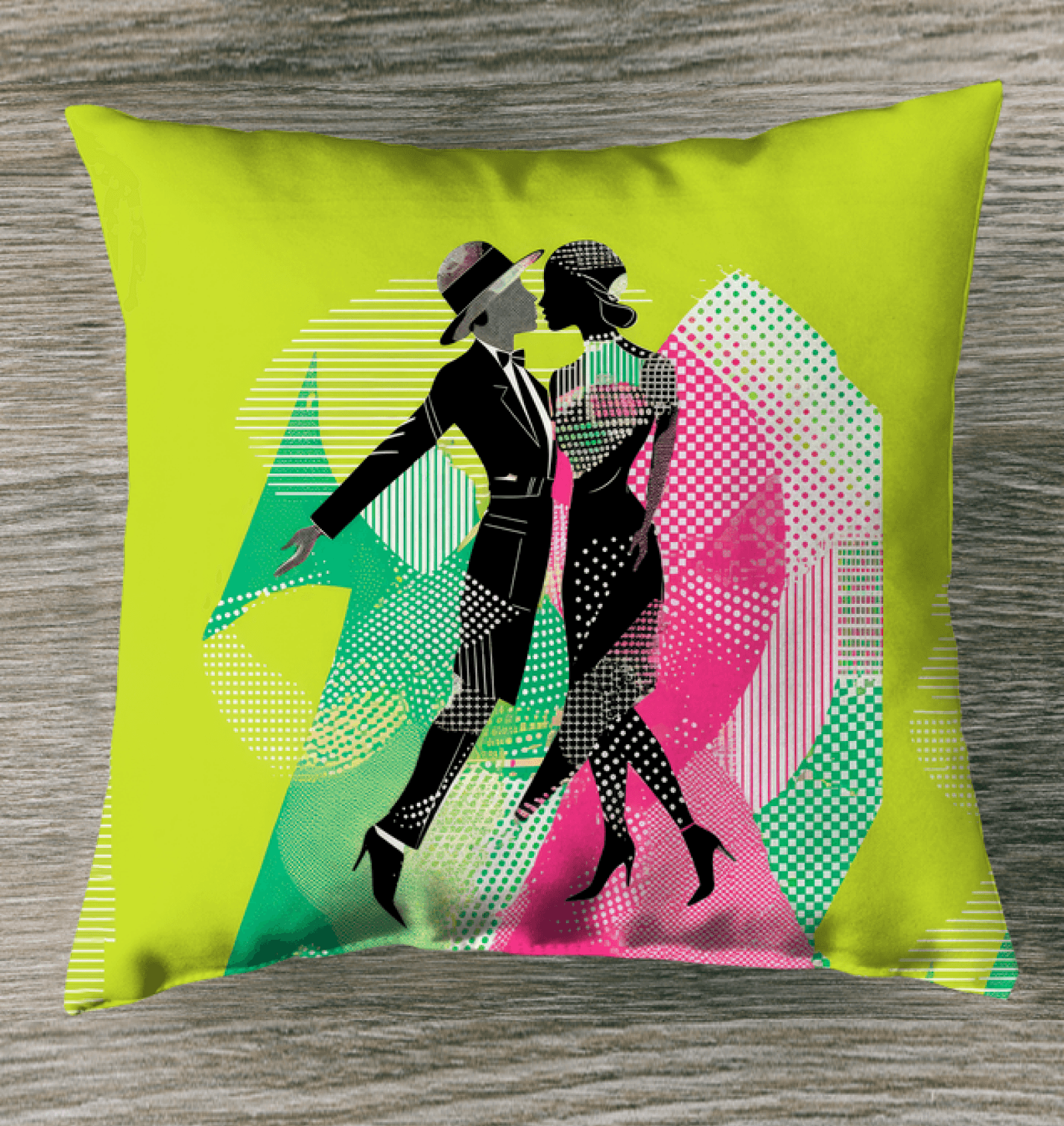 Fluid design indoor pillow with feminine dance motifs