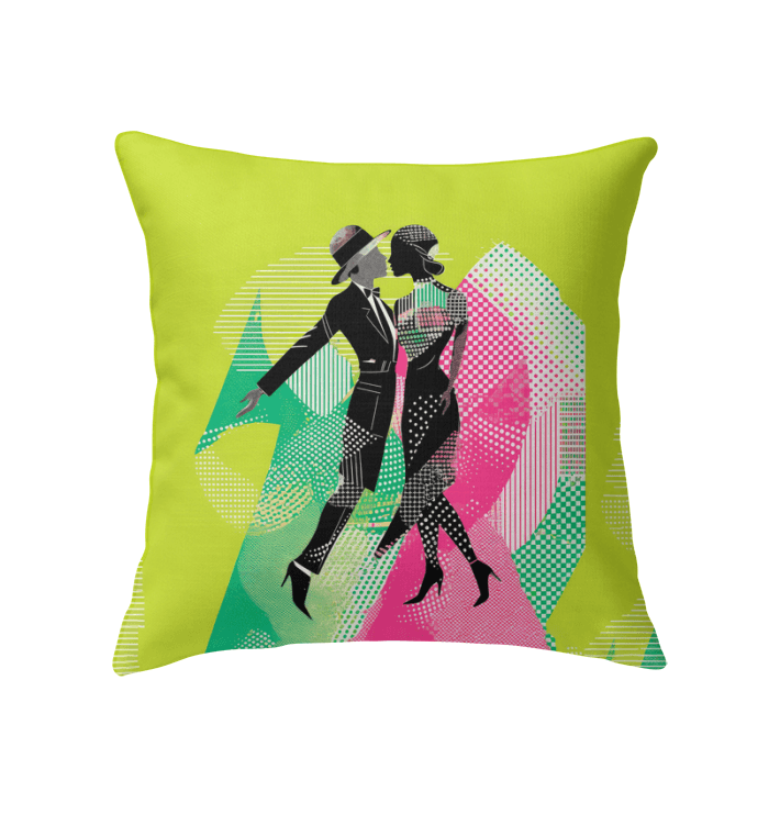 Stylish indoor pillow featuring fluid, feminine dance patterns