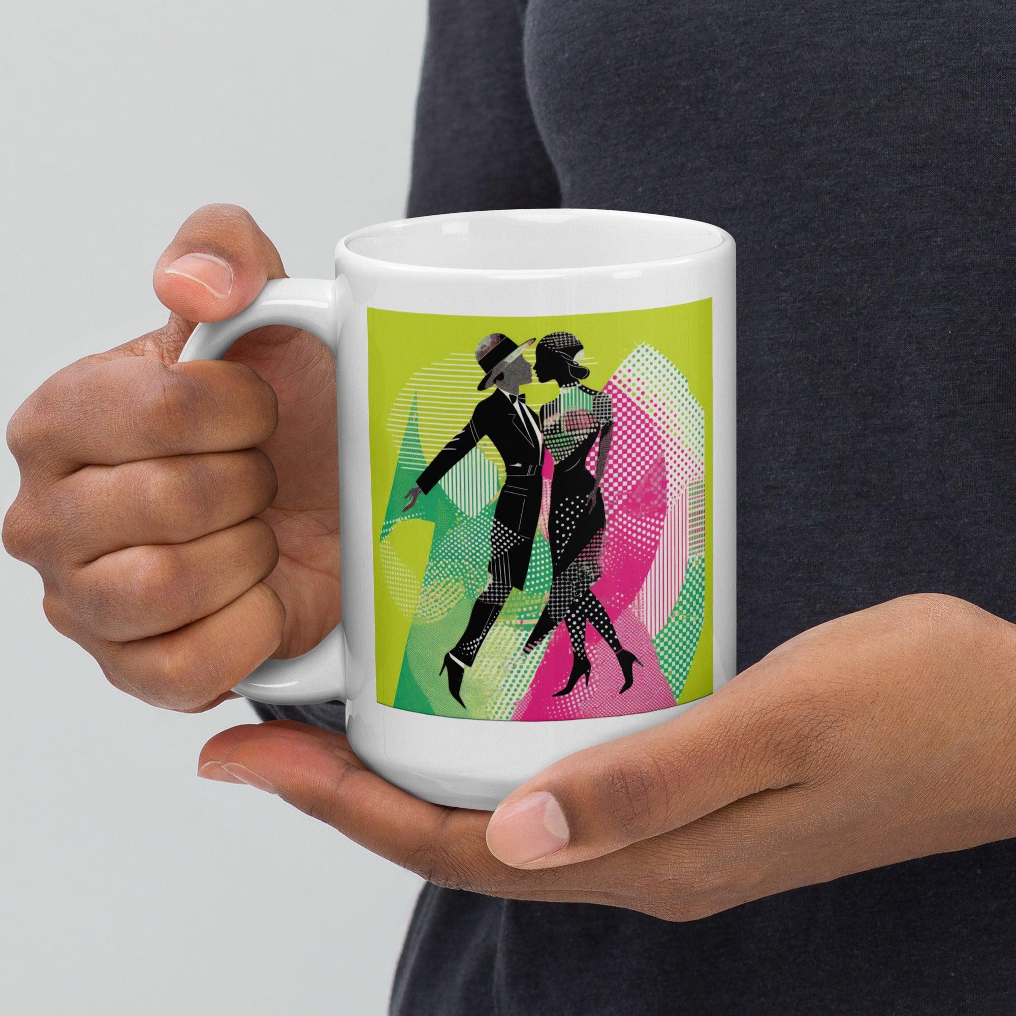 Unique Glossy Mug with Fluid Feminine Dance Style Motif