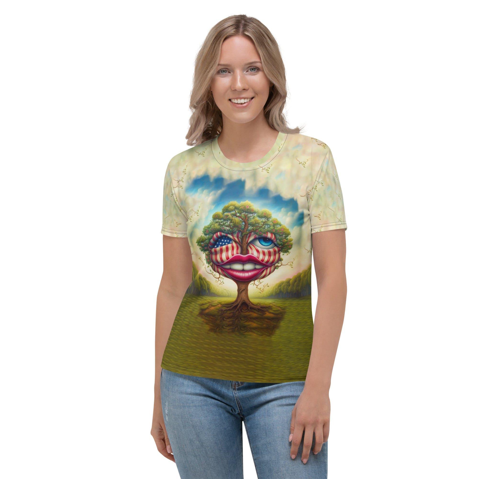 Freedom Mosaics Women's T-shirt front view with art-inspired design.