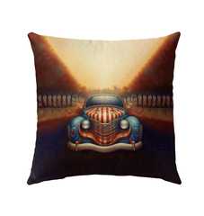 Colorful Freedom's Finest Outdoor Pillow on a sunlit garden chair