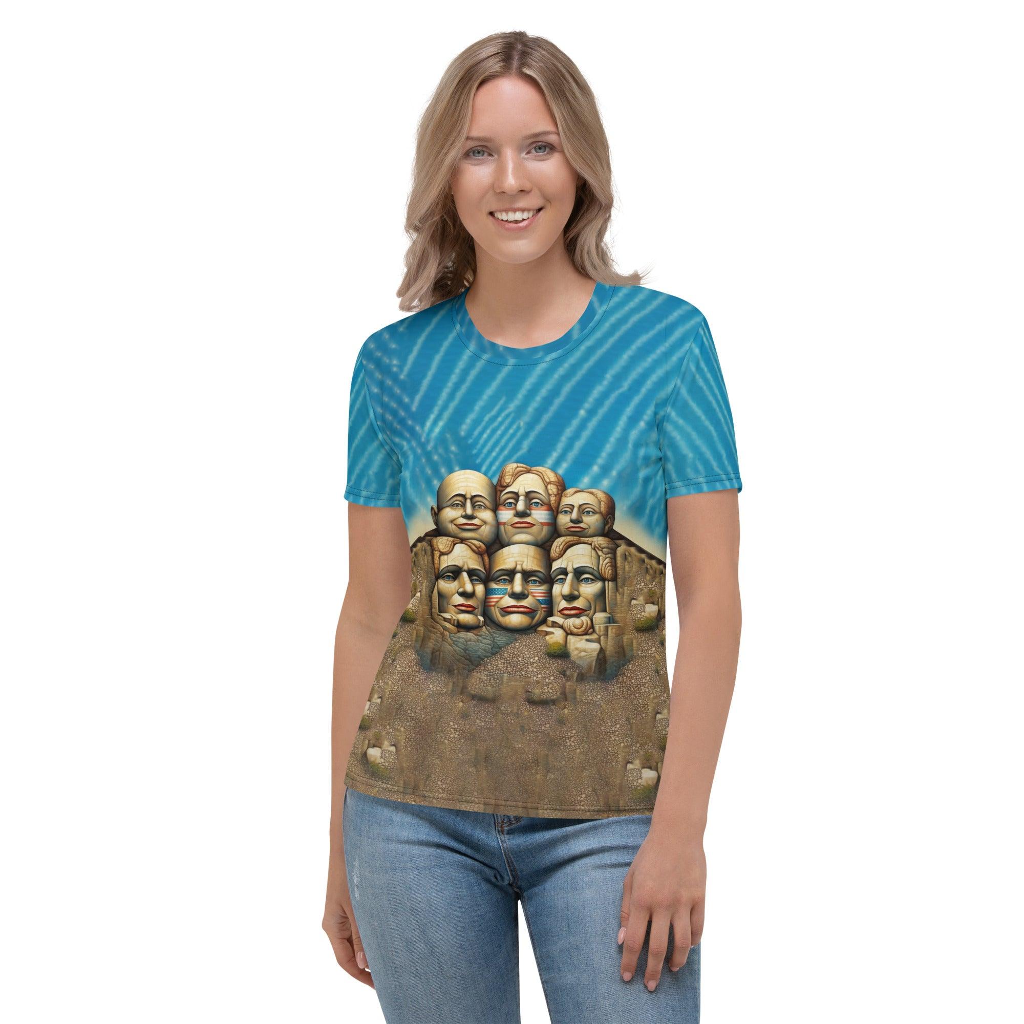 Freedom Sculptures design on women's t-shirt front view.