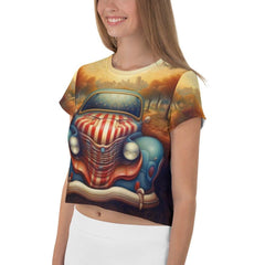 Stylish all-over print on Freedom's Finest crop tee, perfect for fashion-forward individuals