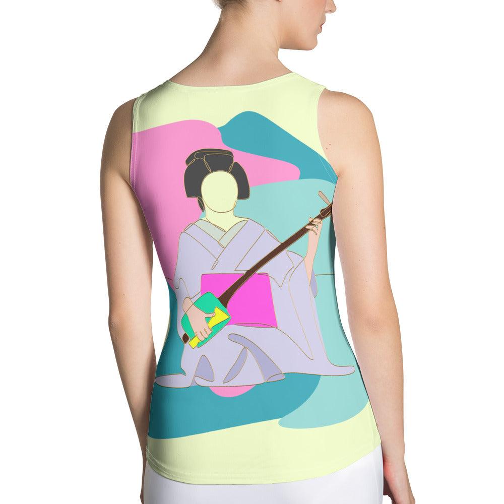 Geisha Sublimation Cut Sew Tank Top - Close-up Detail