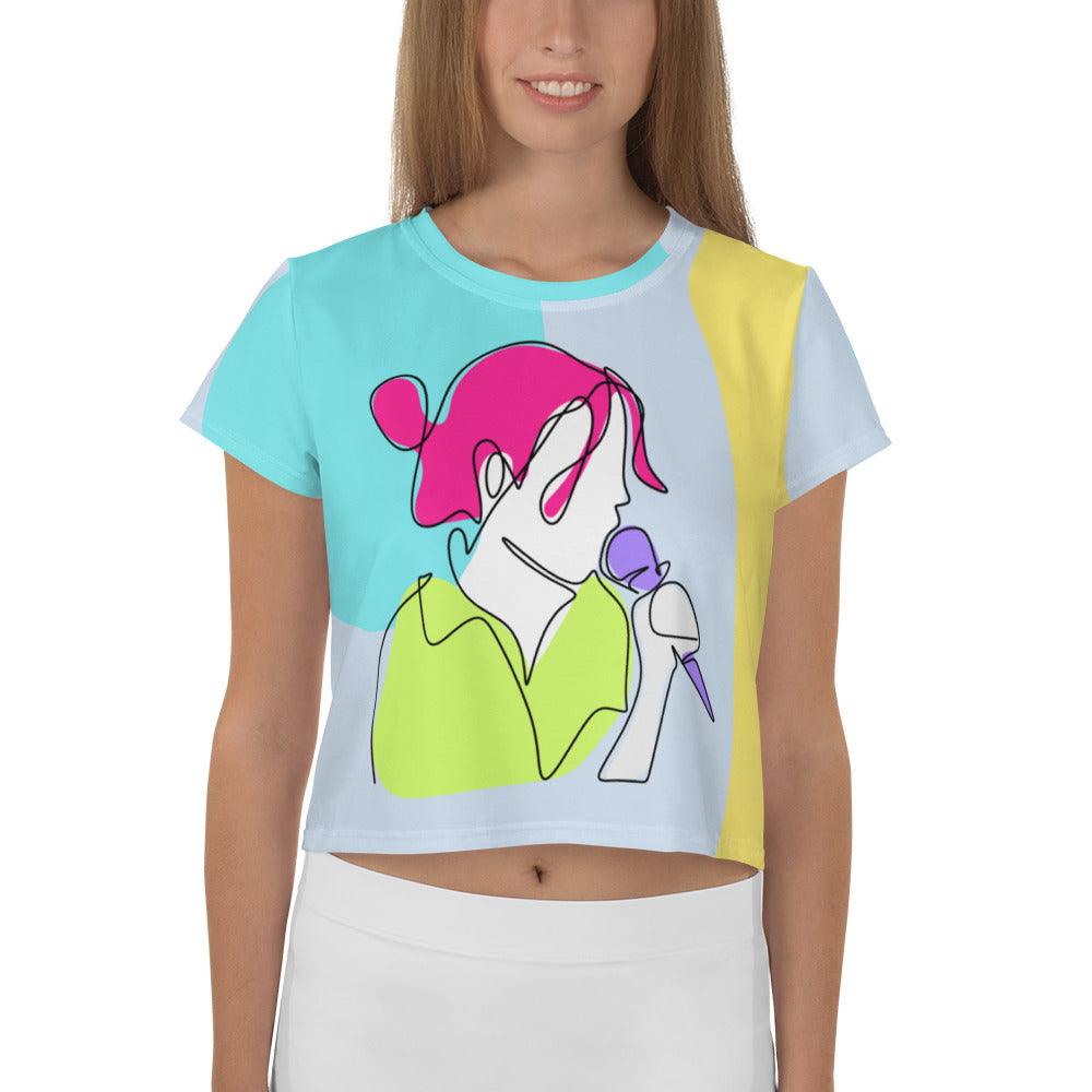 Girl Singing Line Art All-Over Print Crop Tee - Beyond T-shirts