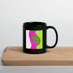 Girl Singing Line Art Black Glossy Mug - Beyond T-shirts