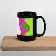 Girl Singing Line Art Black Glossy Mug - Beyond T-shirts