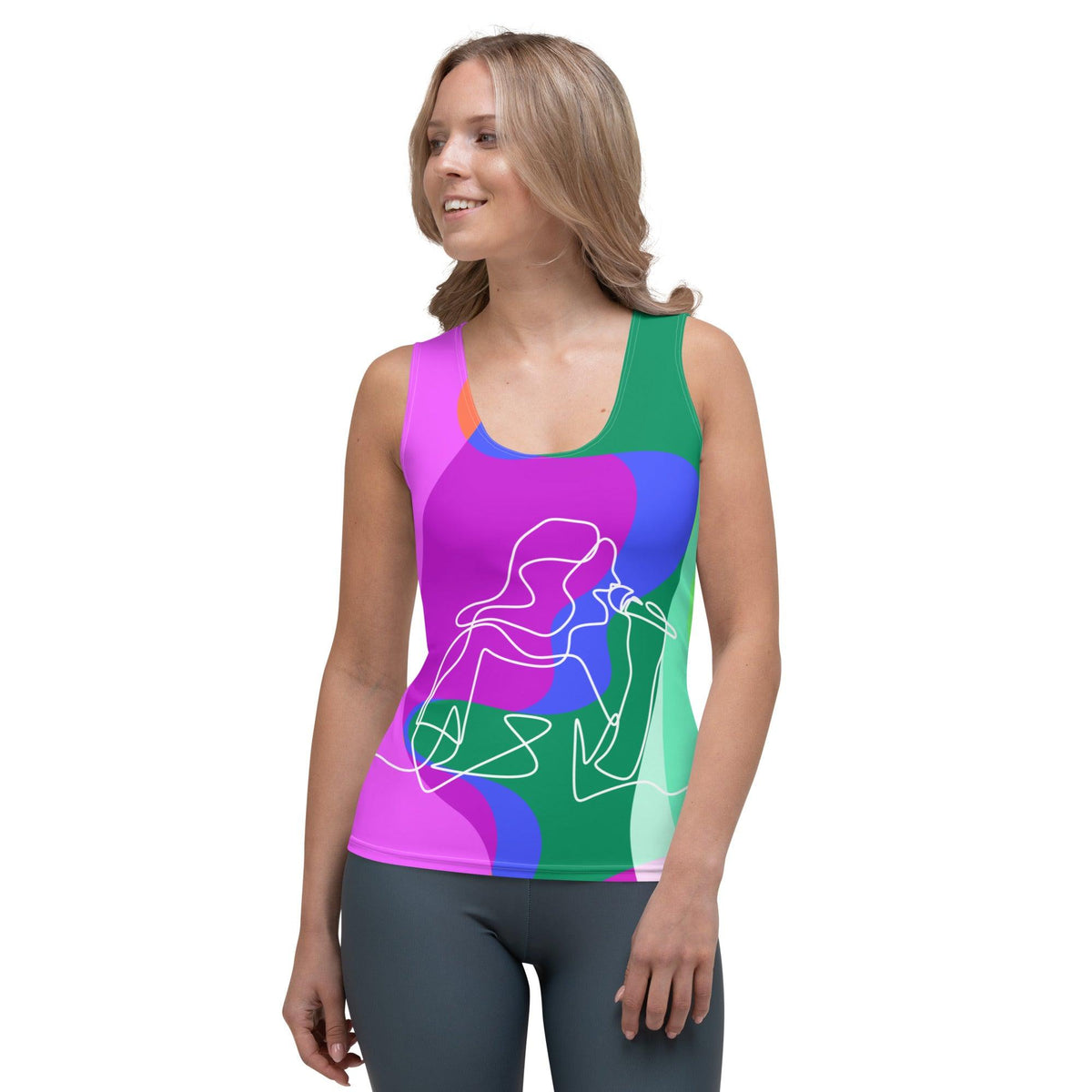 Girl Singing Line Art Sublimation Cut & Sew Tank Top - Beyond T-shirts