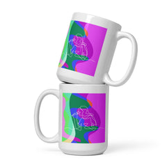 Girl Singing Line Art White Glossy Mug - Beyond T-shirts