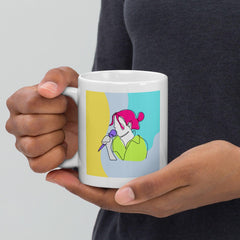 Girl Singing Line Art White Glossy Mug - Beyond T-shirts