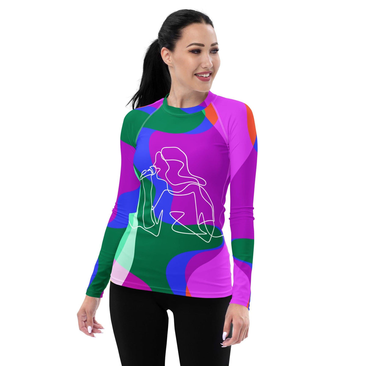 Girl Singing Line Art Rash Guard