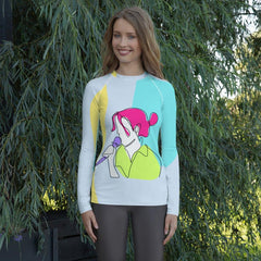 Girl Singing Line Art Women's Rash Guard 