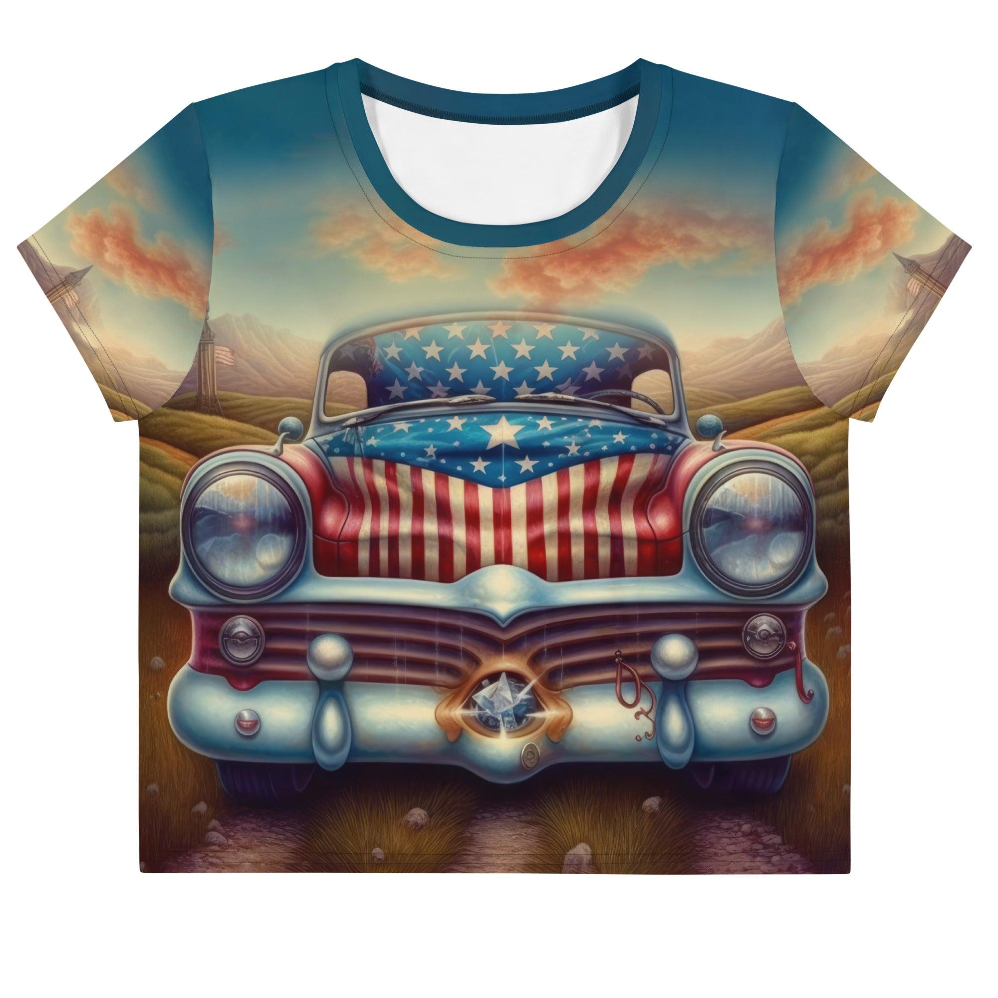 God Bless America printed crop tee with flag design