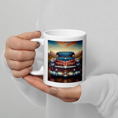 Patriotic white glossy mug with "God Bless America" text.