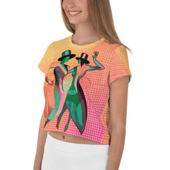 Close-up of Graceful Dance Fashion crop tee all-over print detail.