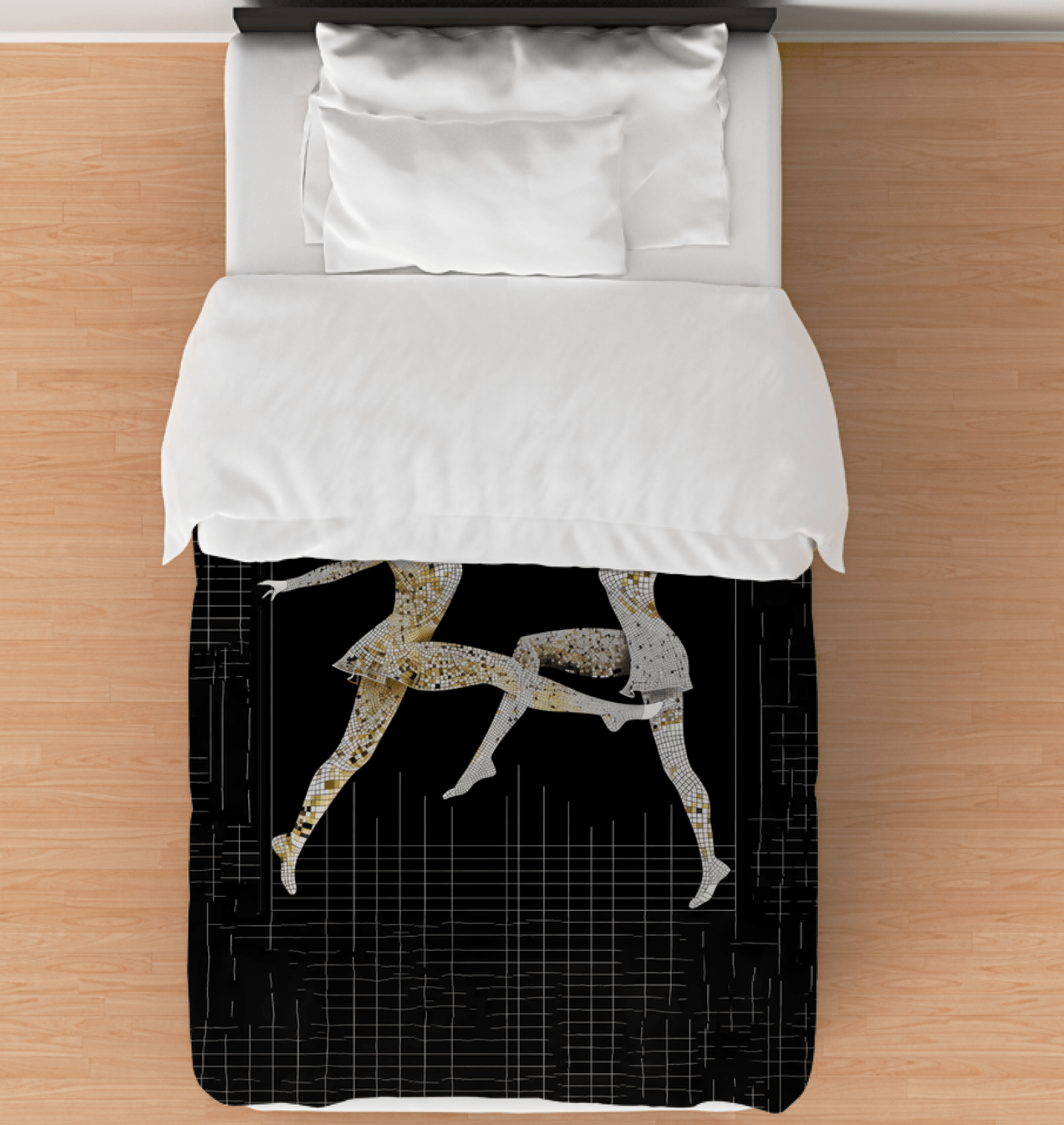 Graceful ballet dancer silhouette design on a soft duvet cover, perfect for a serene bedroom ambiance.