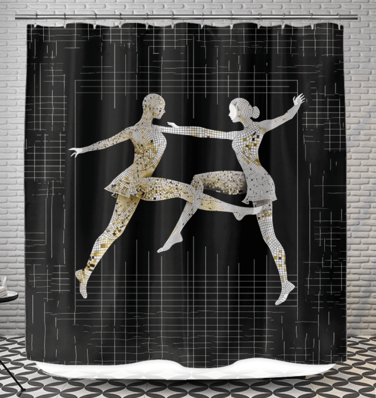 Graceful dancer silhouette shower curtain enhancing bathroom elegance.