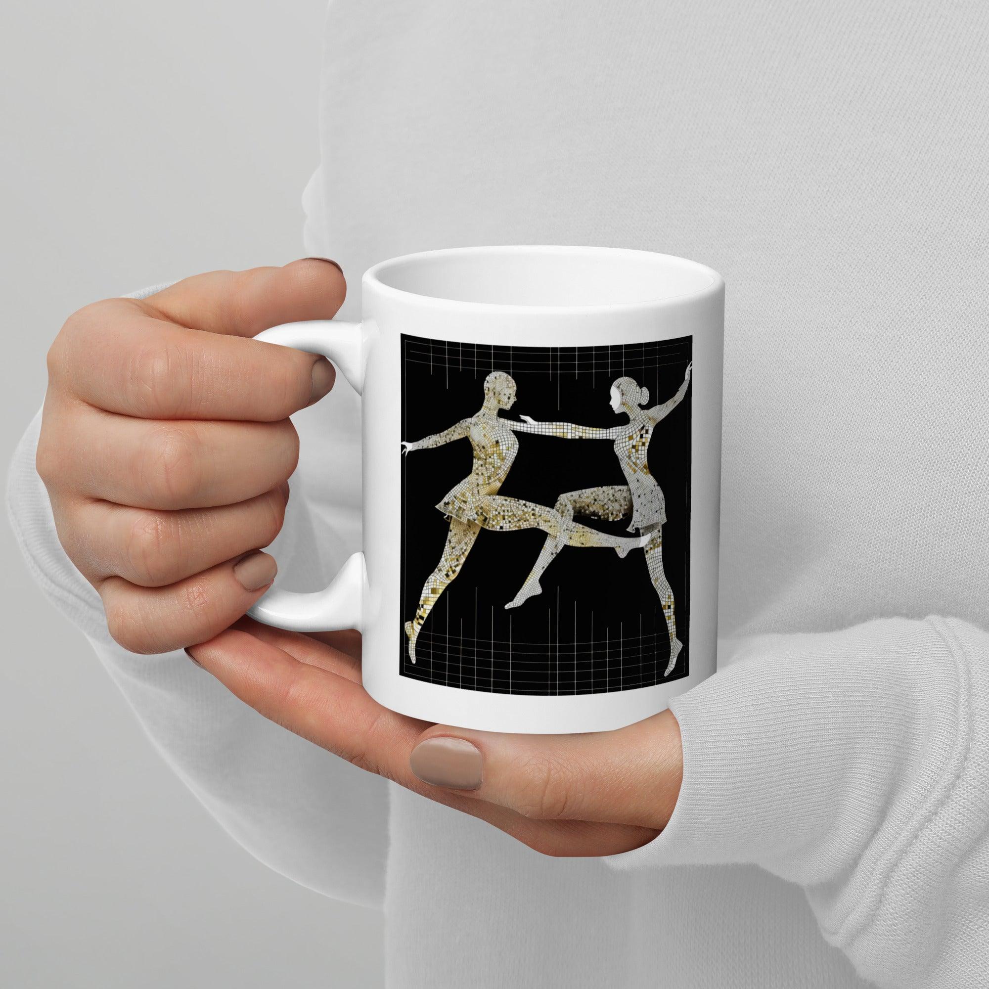 Feminine dance posture on white coffee mug