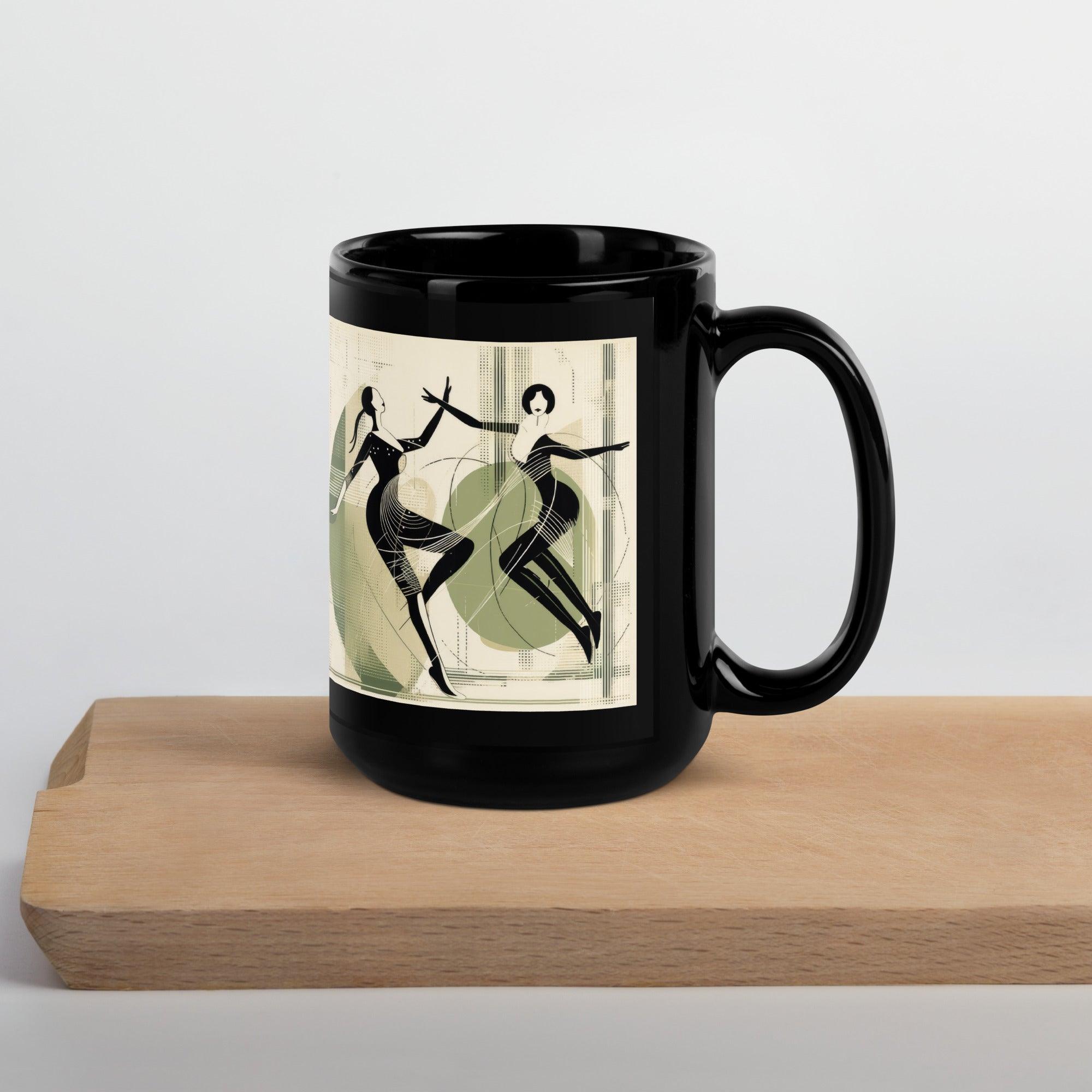 Black glossy mug with graceful women's dance attire design