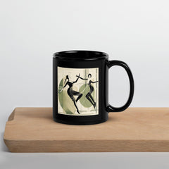 Stylish glossy black mug featuring women's dance attire artwork