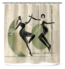 Graceful dance costume patterned shower curtain, enhancing bathroom elegance.