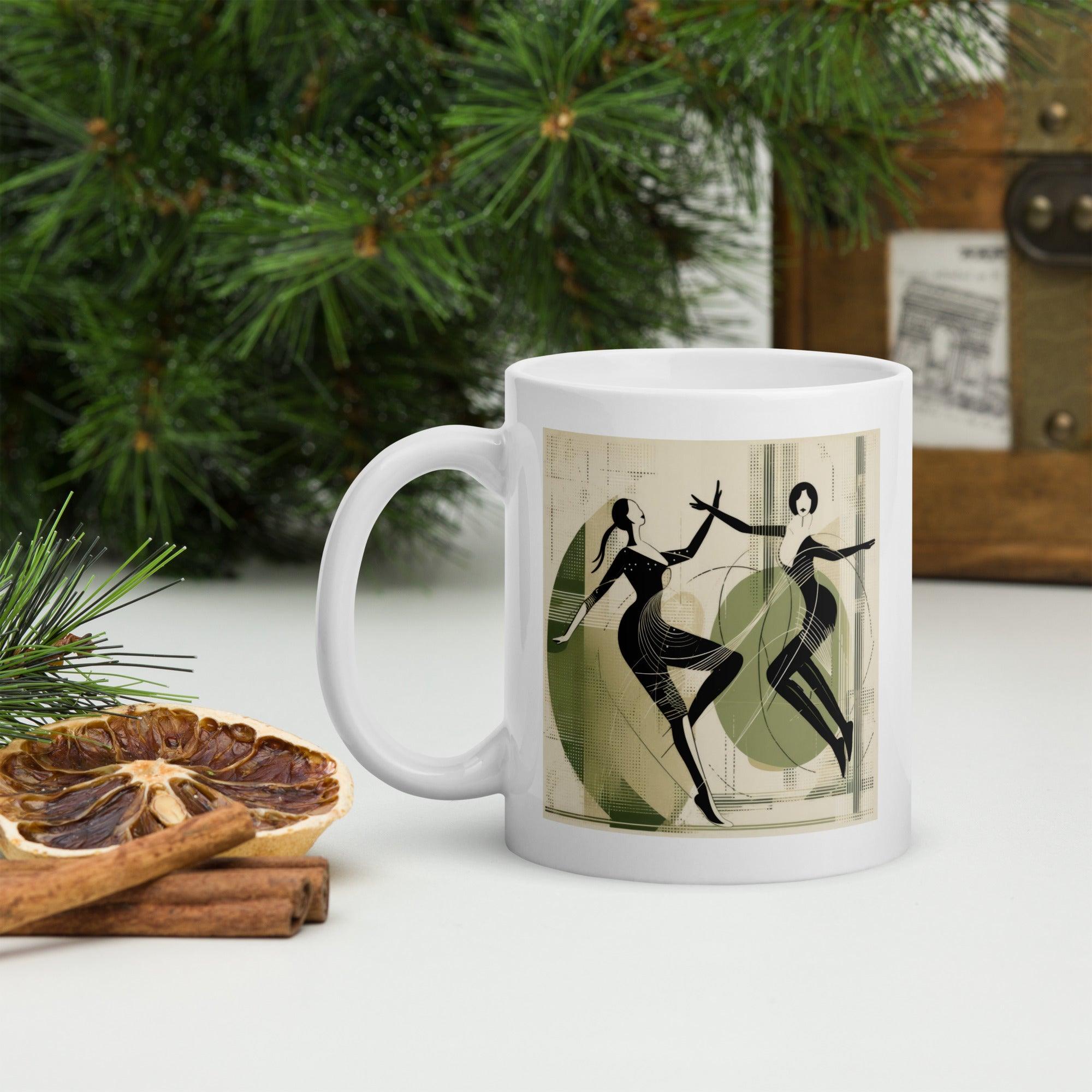 Elegant dance-themed coffee mug in white