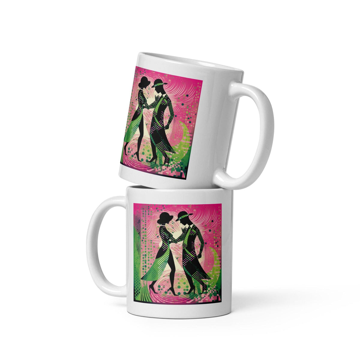 Elegant women's white coffee mug with dance flair design.