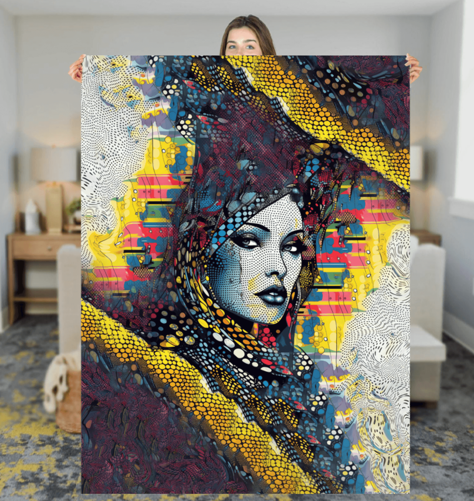 Folded Graphic Genius Sherpa Blanket showcasing the vibrant graphic pattern.